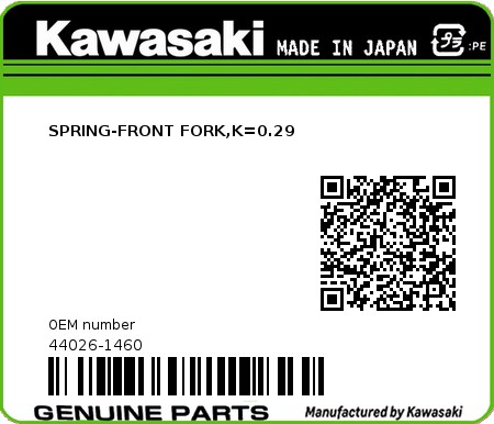Product image: Kawasaki - 44026-1460 - SPRING-FRONT FORK,K=0.29  0