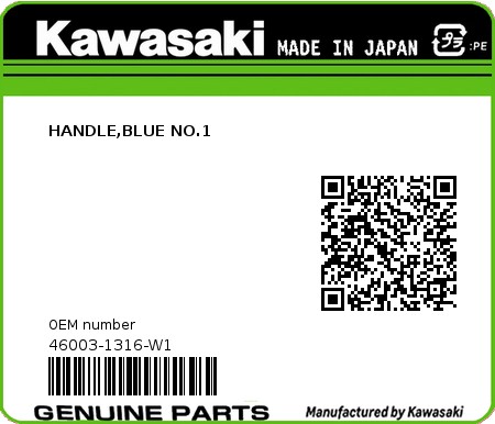 Product image: Kawasaki - 46003-1316-W1 - HANDLE,BLUE NO.1  0