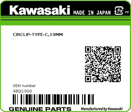 Product image: Kawasaki - 480J1900 - CIRCLIP-TYPE-C,19MM  0