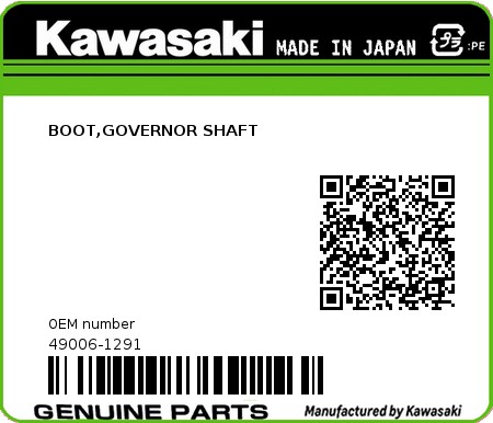 Product image: Kawasaki - 49006-1291 - BOOT,GOVERNOR SHAFT  0