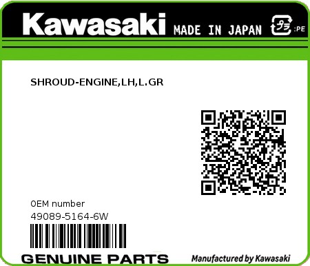 Product image: Kawasaki - 49089-5164-6W - SHROUD-ENGINE,LH,L.GR  0