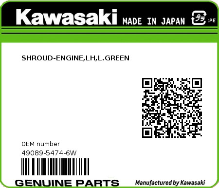 Product image: Kawasaki - 49089-5474-6W - SHROUD-ENGINE,LH,L.GREEN  0