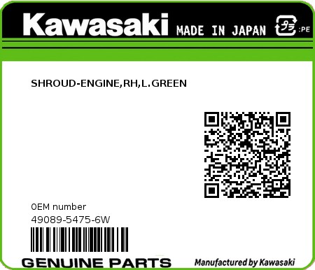 Product image: Kawasaki - 49089-5475-6W - SHROUD-ENGINE,RH,L.GREEN  0