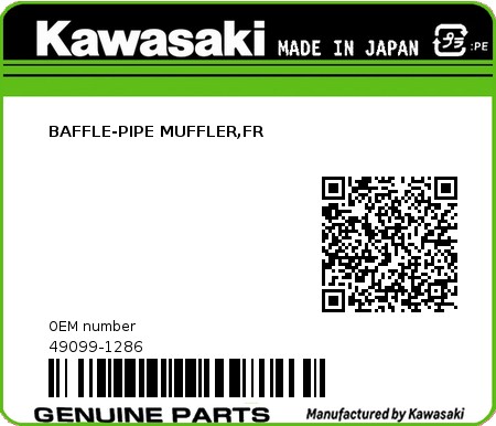 Product image: Kawasaki - 49099-1286 - BAFFLE-PIPE MUFFLER,FR  0