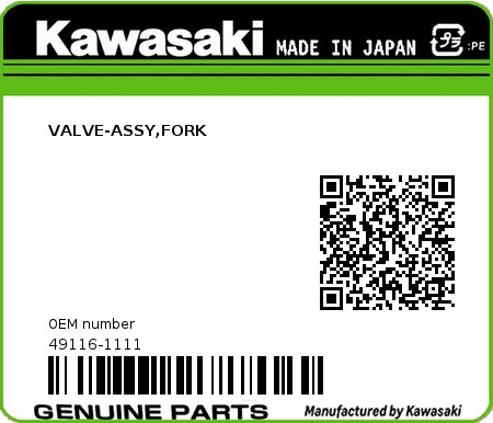Product image: Kawasaki - 49116-1111 - VALVE-ASSY,FORK  0