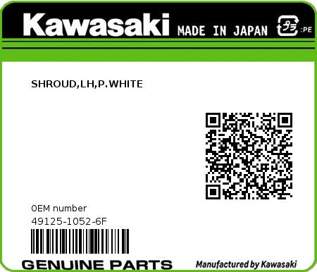 Product image: Kawasaki - 49125-1052-6F - SHROUD,LH,P.WHITE  0