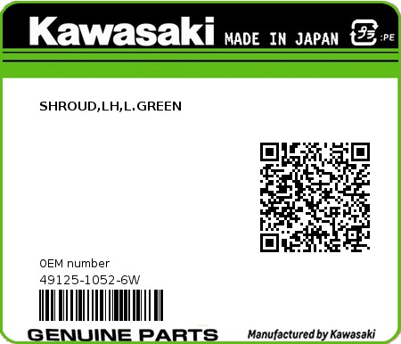 Product image: Kawasaki - 49125-1052-6W - SHROUD,LH,L.GREEN  0