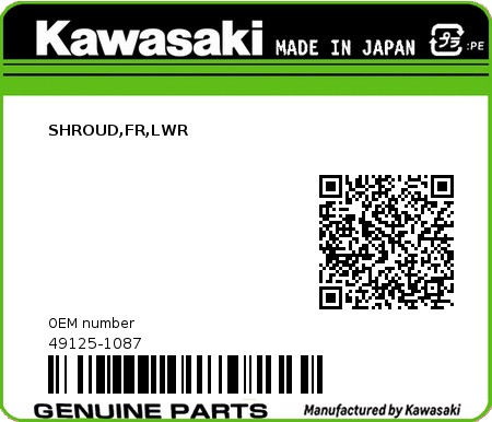 Product image: Kawasaki - 49125-1087 - SHROUD,FR,LWR  0