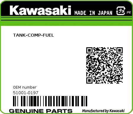 Product image: Kawasaki - 51001-0197 - TANK-COMP-FUEL  0
