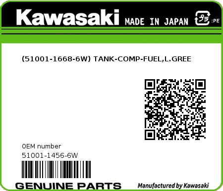 Product image: Kawasaki - 51001-1456-6W - (51001-1668-6W) TANK-COMP-FUEL,L.GREE  0