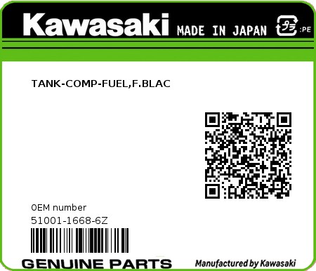Product image: Kawasaki - 51001-1668-6Z - TANK-COMP-FUEL,F.BLAC  0