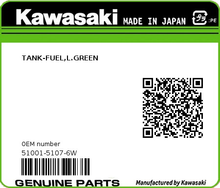 Product image: Kawasaki - 51001-5107-6W - TANK-FUEL,L.GREEN  0