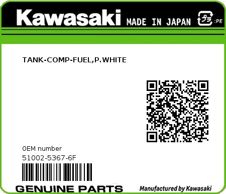 Product image: Kawasaki - 51002-5367-6F - TANK-COMP-FUEL,P.WHITE  0