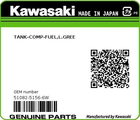 Product image: Kawasaki - 51082-5156-6W - TANK-COMP-FUEL,L.GREE  0