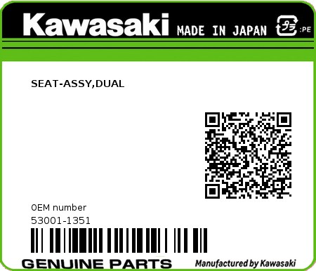 Product image: Kawasaki - 53001-1351 - SEAT-ASSY,DUAL  0
