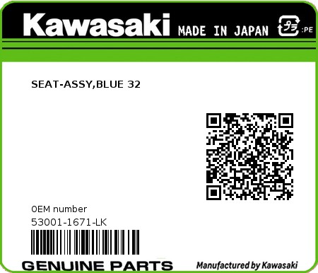 Product image: Kawasaki - 53001-1671-LK - SEAT-ASSY,BLUE 32  0