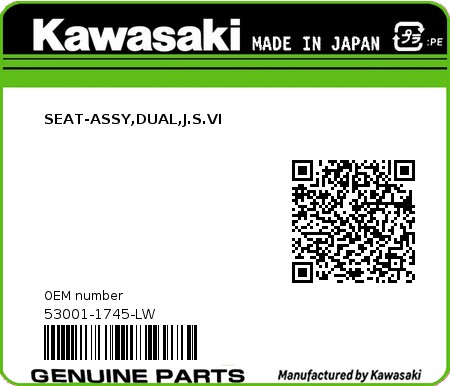 Product image: Kawasaki - 53001-1745-LW - SEAT-ASSY,DUAL,J.S.VI  0