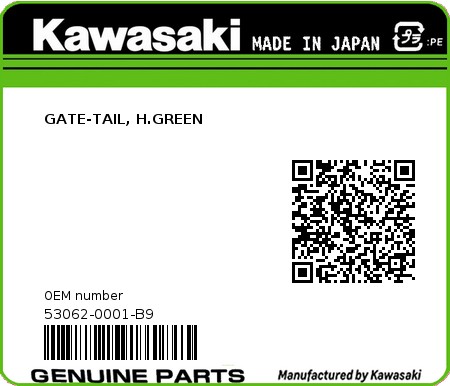 Product image: Kawasaki - 53062-0001-B9 - GATE-TAIL, H.GREEN  0