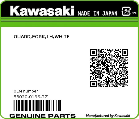 Product image: Kawasaki - 55020-0196-RZ - GUARD,FORK,LH,WHITE  0
