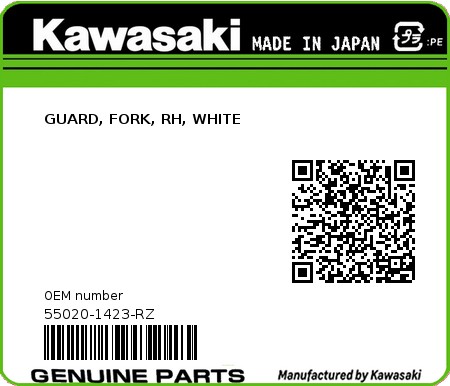 Product image: Kawasaki - 55020-1423-RZ - GUARD, FORK, RH, WHITE  0