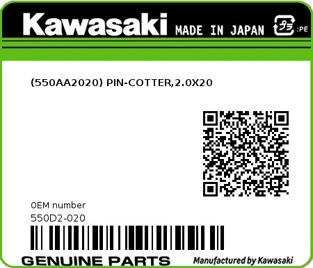 Product image: Kawasaki - 550D2-020 - (550AA2020) PIN-COTTER,2.0X20  0