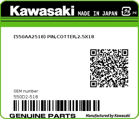 Product image: Kawasaki - 550D2-518 - (550AA2518) PIN,COTTER,2.5X18  0