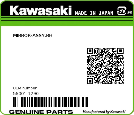 Product image: Kawasaki - 56001-1290 - MIRROR-ASSY,RH  0