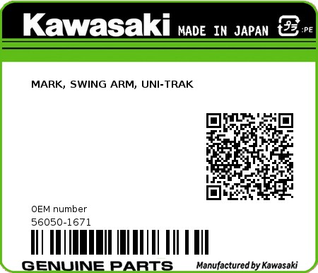 Product image: Kawasaki - 56050-1671 - MARK, SWING ARM, UNI-TRAK  0