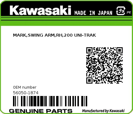 Product image: Kawasaki - 56050-1874 - MARK,SWING ARM,RH,200 UNI-TRAK  0