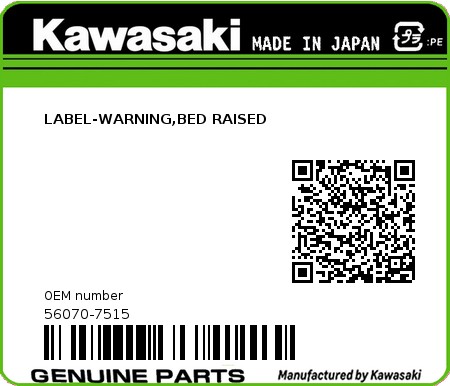 Product image: Kawasaki - 56070-7515 - LABEL-WARNING,BED RAISED  0