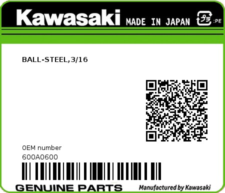 Product image: Kawasaki - 600A0600 - BALL-STEEL,3/16  0