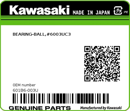 Product image: Kawasaki - 601B6-003U - BEARING-BALL,#6003UC3  0