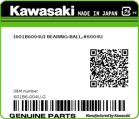 Product image: Kawasaki - 601B6-004U-G - (601B6004U) BEARING-BALL,#6004U  0