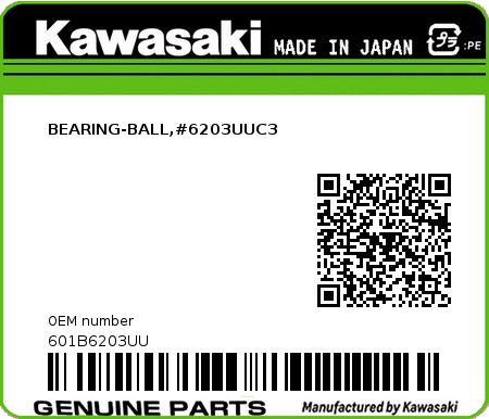 Product image: Kawasaki - 601B6203UU - BEARING-BALL,#6203UUC3  0