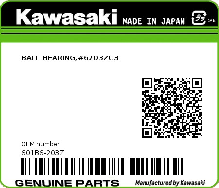 Product image: Kawasaki - 601B6-203Z - BALL BEARING,#6203ZC3  0