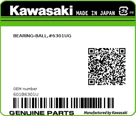 Product image: Kawasaki - 601B6301U - BEARING-BALL,#6301UG  0
