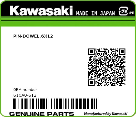 Product image: Kawasaki - 610A0-612 - PIN-DOWEL,6X12  0