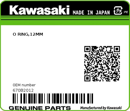 Product image: Kawasaki - 670B2012 - O RING,12MM  0