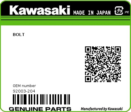 Product image: Kawasaki - 92003-204 - BOLT  0