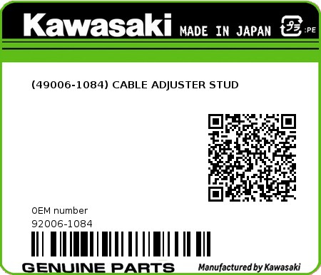 Product image: Kawasaki - 92006-1084 - (49006-1084) CABLE ADJUSTER STUD  0