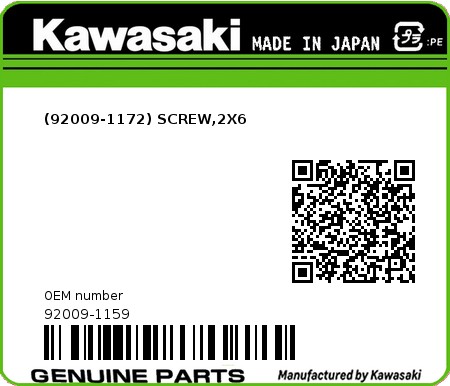 Product image: Kawasaki - 92009-1159 - (92009-1172) SCREW,2X6  0