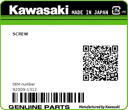Product image: Kawasaki - 92009-1312 - SCREW  0