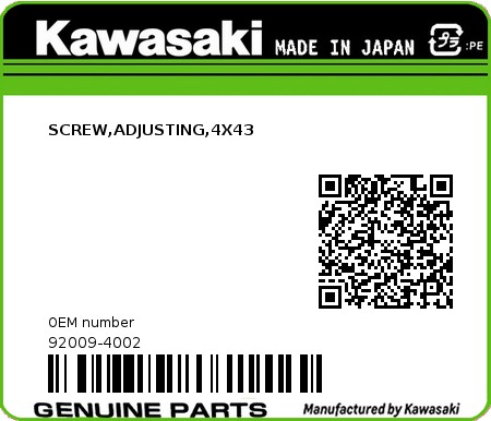 Product image: Kawasaki - 92009-4002 - SCREW,ADJUSTING,4X43  0