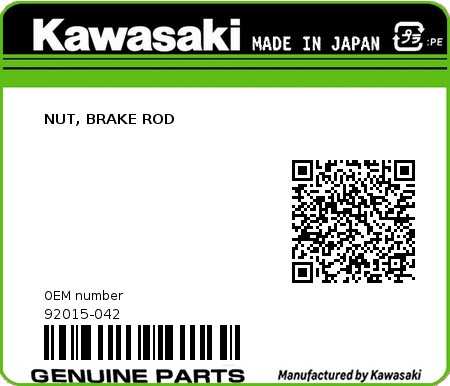 Product image: Kawasaki - 92015-042 - NUT, BRAKE ROD  0