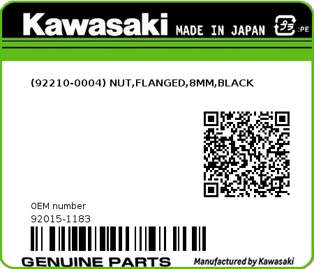 Product image: Kawasaki - 92015-1183 - (92210-0004) NUT,FLANGED,8MM,BLACK  0