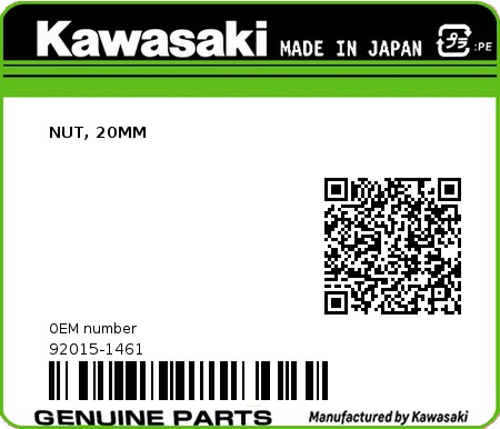 Product image: Kawasaki - 92015-1461 - NUT, 20MM  0