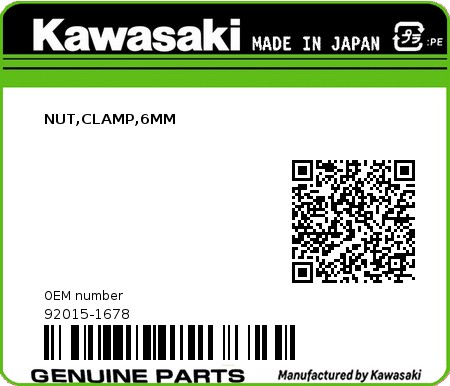 Product image: Kawasaki - 92015-1678 - NUT,CLAMP,6MM  0