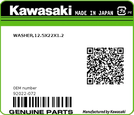 Product image: Kawasaki - 92022-072 - WASHER,12.5X22X1.2  0