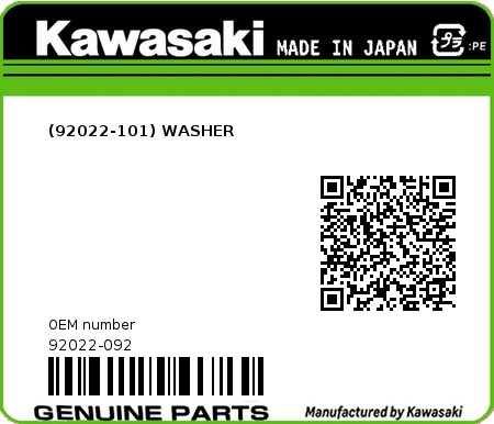 Product image: Kawasaki - 92022-092 - (92022-101) WASHER  0