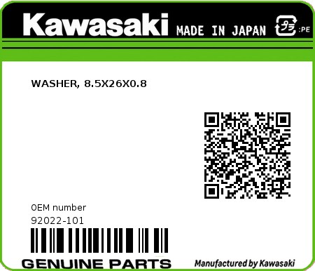 Product image: Kawasaki - 92022-101 - WASHER, 8.5X26X0.8  0